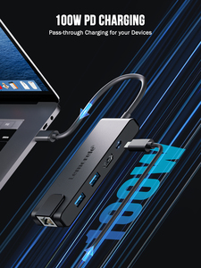 TC24L 5 en 1 Type-C vers 4K 30Hz HDMI 1000M RJ45 USB-A 2.0 <span class=keywords><strong>Dockstation</strong></span> Hub USB avec 100W Type-C Power PD - Product Image 5