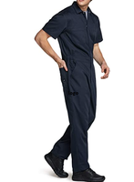 Combinaison de travail pour homme en coton à manches courtes, zippée sur le devant, imperméable, coupe-vent, respirante, en sergé, résistante aux taches et aux plis, avec dos actionnel