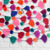 Guirlande de pompons mexicains multicolores faits à la main, attrayante, arc-en-ciel, 5 pieds de long, pour la décoration de fête et de la maison