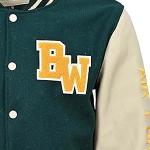 Venta al por mayor de lujo de cuero verde manga Letterman Varsity chaqueta para hombres y mujeres ropa de calle de invierno - Product Image 5