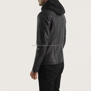 Fashionable Trend High-quality <b>Slim</b>-<b>fit</b> Zip Fastening <b>Jacket</b> Attractive Striped Black Full-grain Leather <b>Jacket</b> for Men - Product Image 6