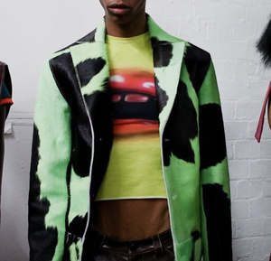 Veste en cuir vert fabriquée à la main pour hommes en peau de vache avec poils grande taille Style décontracté pour la veste d'impression de vache d'hiver - Product Image 5