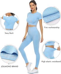 Conjunto de yoga para niñas al por mayor con logotipo personalizado conjunto de entrenamiento mallas de yoga para niñas conjuntos de yoga para correr de manga larga para mujeres - Product Image 5