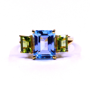 Anillo clásico de Plata de Ley 925 para mujer chapado en oro con Topacio Azul y piedras preciosas de peridoto joyería de moda - Product Image 1