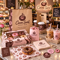Emballages de marque AT PACK pour les boutiques de beignets avec des boîtes à beignets personnalisées, des sacs en papier, des gobelets à café et des solutions de vente à emporter