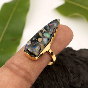 Anillo de cobre de ópalo negro natural para mujer, 10x30mm, trillón, 18K, micrones, chapado en oro, Plata de Ley 925, joyería fina Eternity Vermeil - Product Image 1