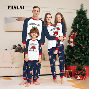 PASUXI Set Piyama Keluarga Premium Natal - Baju Rumah Lengan Raglan Kerah Bulat Motif Mobil untuk Pria Wanita Anak-anak - Product Image 1