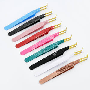 คีมหนีบขนตาแบบมุม45องศาแหนบต่อขนตาสแตนเลสที่หนีบจับเพชรไฟเบอร์ปลายแหลมแวววาวสีแพนโทน - Product Image 6