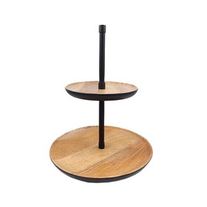 Soporte redondo de madera y Metal para pasteles, acabados naturales y negros de 2 niveles para boda, fiesta de cumpleaños, soporte de exhibición - Product Image 1