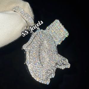 Entièrement glacé personnalisé VVS1 Moissanite pendentif fait à la main plaqué rhodium 925 argent griffe réglage Hip Hop collier pour hommes rappeur cadeau - Product Image 2