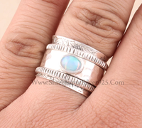 Bague tournante en argent sterling plaqué or 18 carats avec zircon éthiopien, style bohème, pour la méditation et la réflexion, taille personnalisable, unisexe