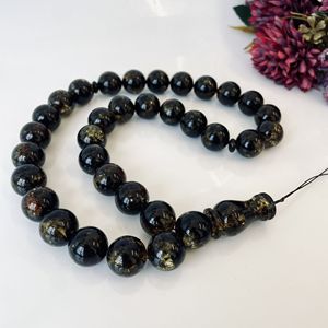 Perles de prière en ambre vert noir, ambre baltique naturel, 16 mm, 33 perles - Product Image 1