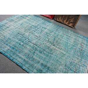 Alfombra Turca Grande de 5.5x8.3 pies, Alfombra de Lana Vintage con Diseño de Camuflaje Azul - Product Image 4