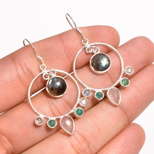 Pendientes colgantes de estilo clásico de Plata de Ley 925 con piedras preciosas mixtas, joyería fina - Product Image 3