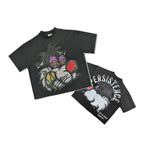 T-shirt personnalisé pour hommes à épaules tombantes T-shirt en coton épais à col rond T-shirt surdimensionné avec broderie et patch appliqué T-shirt court en forme de boîte pour hommes - Product Image 1