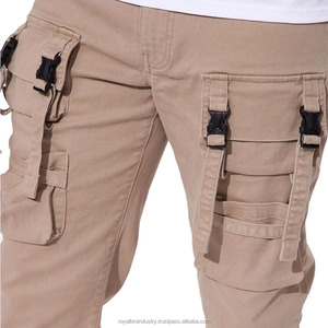 Pantalon Cargo 100% Coton Beige Slim Fit pour Homme Motif Paisley le plus demandé avec sangles à boucle Braguette à boutons Style formel Vente Denim - Product Image 2