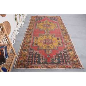 4.5x8.1 ft Turkish Vintage Rug, Area Rug, <b>Red</b> <b>Wool</b> Rug - Product Image 1