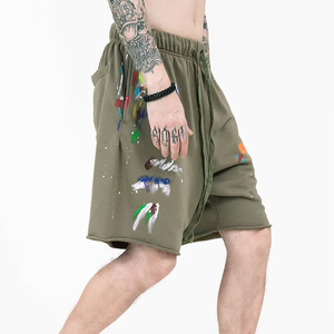 High Street New Casual Men's Jogger Shorts Secado rápido Transpirable French Terry Mid Raw Hem Cut Edge Pockets Pantalones cortos con estampado personalizado - Product Image 3