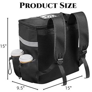 กระเป๋าปิกนิกเก็บความร้อนพร้อมที่วางแก้ว กระเป๋าเก็บความร้อนสำหรับอาหาร ทำความสะอาดง่าย สีดำ กระเป๋าเก็บความเย็นแบบใช้ซ้ำได้ สำหรับส่งอาหารและเครื่องดื่ม - Product Image 3