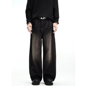 Pantalones vaqueros holgados con bordado de logotipo de alta calidad, pantalones vaqueros pesados lavados a la moda para hombre, pantalones vaqueros rectos de alta calidad para hombre - Product Image 1