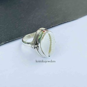 925 Sterling <b>Silver</b> Cowrie Shell <b>Ring</b> for Women High Quality Handmade <b>Statement</b> Diamond Wedding Engagement Gift - Product Image 3