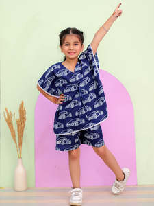New Kids Wear 100% Tela de algodón con estampado a mano Vestido de caftán corto para niñas - Product Image 3