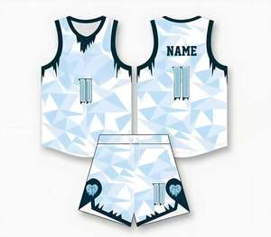 Ensemble de maillots de basket-ball personnalisés pour hommes, uniformes d'équipe par sublimation, vêtements de sport respirants, chemises et shorts, kits DIY avec nom, numéro et motif géométrique glacé - Product Image 1
