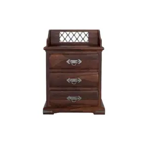 Mesa de cabeceira em madeira maciça de jacarandá com 3 gavetas para armazenamento de produtos artesanais de quarto a granel