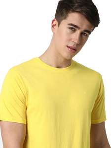 T-shirt en coton à manches courtes jaune pour homme, col rond, coupe classique, avec logo personnalisé, couleur unie, tricot jersey, teinture unie - Product Image 6