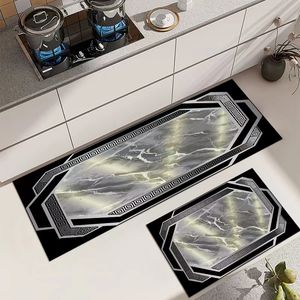 Ensemble de tapis de cuisine antidérapants modernes et personnalisés, séchage rapide, absorbant, dessus en fibre synthétique, base en caoutchouc, dessus en fibre synthétique - Product Image 2