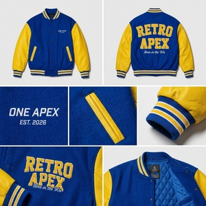 Veste de baseball rétro personnalisée des années 90 ONEAPEX à capuche pour homme, bleu et jaune, avec manches en cuir et laine, OEM ODM - Product Image 6