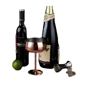 Copper finished Custom Logo best selling Metal brass Goblets Stemmed Wine Glass Metal Cocktail Goblet Gift Wine Glass Set