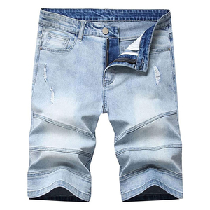 Short en jean décontracté de haute qualité pour hommes avec logo personnalisé respirant motif solide de broderie en détresse - Product Image 1