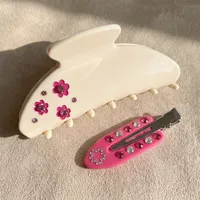 Set Jepit Rambut Akrilik Berhiaskan Rhinestone Bunga, Aksesoris Rambut Model Alligator untuk Wanita dan Anak Perempuan, Cocok untuk Pemakaian Sehari-hari