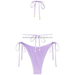 Nouveau style de vente en gros Ensemble de bikini court décontracté solide deux pièces pour femmes Conception d'épaule tombante Couleurs et logo personnalisables - Product Image 2