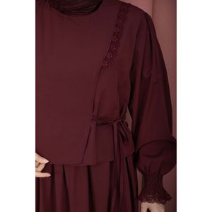 Lady's Two-Piece Crepe Set with Lace Trim Burgundy Knitting Casual <b>Top</b> and Short Skirt Summer Loose Fit <b>One</b> Size Fits All - Product Image 4