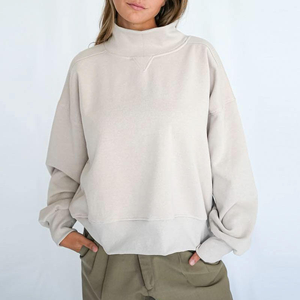 Sudadera Oversize de Cuello Alto para Mujer, Color Beige Claro, Manga Larga, Estilo Casual, Ropa Deportiva, OEM, ODM, Venta al Por Mayor - Product Image 1
