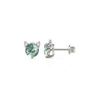 Jeulia Minimalist Cat Shape Moss Agate <b>Stud</b> Earrings Rose Gold Sterling <b>Silver</b> - Product Image 2