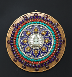 รูปปั้นงานฝีมือประดับลวดลายแบบฟิลิกรี ศิลปะพุทธศาสนาทิเบต ทำจากทองเหลืองหล่อ รูปปั้นมันดาลาทางศาสนา ของสะสม - Product Image 4