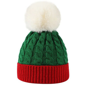 Unisex invierno rojo y verde 100% lana transpirable e impermeable gorro de punto para mujeres y hombres - Product Image 4