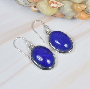 Fashion <b>Earrings</b> Blue Lapis Lazuli 925 <b>Sterling</b> <b>Silver</b> Gemstone Hook <b>Earring</b> Handmade Jewelry Oval Shape Gift for <b>Christmas</b> - Product Image 3