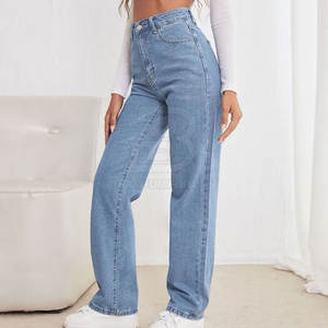 กางเกงยีนส์ขาตรงเอวสูงแห้งเร็วเอวกลางระบายอากาศลายโลโก้ - Product Image 1