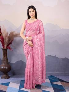 Dernier concepteur Soft Net Broderie Séquence Travail Saree Par FabZone - Product Image 5