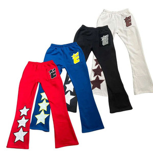 100% algodón Joggers 3D Puff Print French Terry Stacked Hot Trending Style-Pantalones acampanados delgados de bloque de color lateral para hombres - Product Image 5