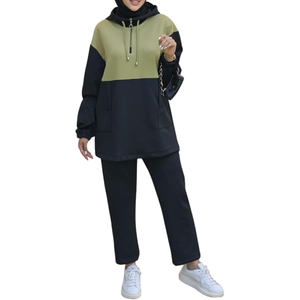 Conjunto modesto de 2 piezas para mujer, Elegante, ligero, tela Nida, Abaya abierta, patrón sólido, bordado delicado, cintura Natural - Product Image 1