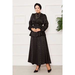 Conjunto de Dos Piezas de Satén para Mujer, Estilo Jacquard, con Cintura Elástica y Cinturón Desmontable, Estilo Club, Color Negro - Pedido Mínimo 2 Piezas - Product Image 4