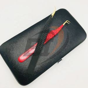 Pinzas de extensión de pestañas con logotipo personalizado de acero inoxidable sostenible curvo en ángulo de 45 90 grados, pinzas de pestañas puntiagudas probadas a mano - Product Image 5