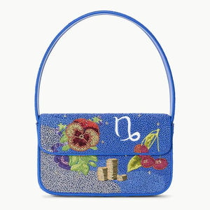 Beaded Handbag Seed Bead Shoulder <b>Bag</b> Floral Fruit Pattern Underarm <b>Bag</b> Women Evening Purse <b>Party</b> Wedding Clutch <b>Blue</b> Glass Bead - Product Image 1