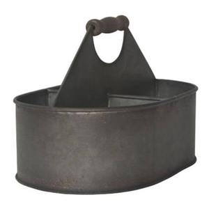 Elegant Rectangle-Shaped Galvanized Metal Kitchen Utensils Holder with Carved <b>Wooden</b> Handle for Home or Office Organization - Product Image 5