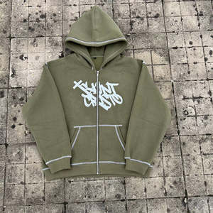 Chándal a rayas con logotipo personalizado para hombre, conjunto de pantalones de chándal personalizados con capucha y cremallera y diseño bordado, ropa deportiva informal de invierno - Product Image 2